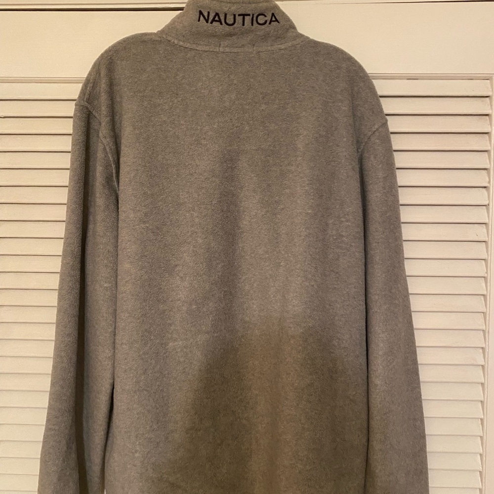 Nautica Fleece, Full zip , Large, Gray with Navy Blue (RN67835)